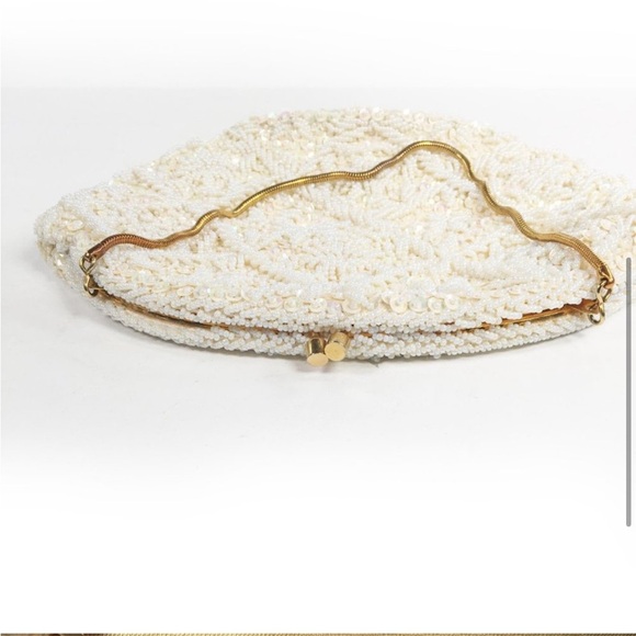 Vintage 60s La Regale White Beaded Sequin Evening Bag Purse 8" Frame Cocktail - Picture 4 of 8